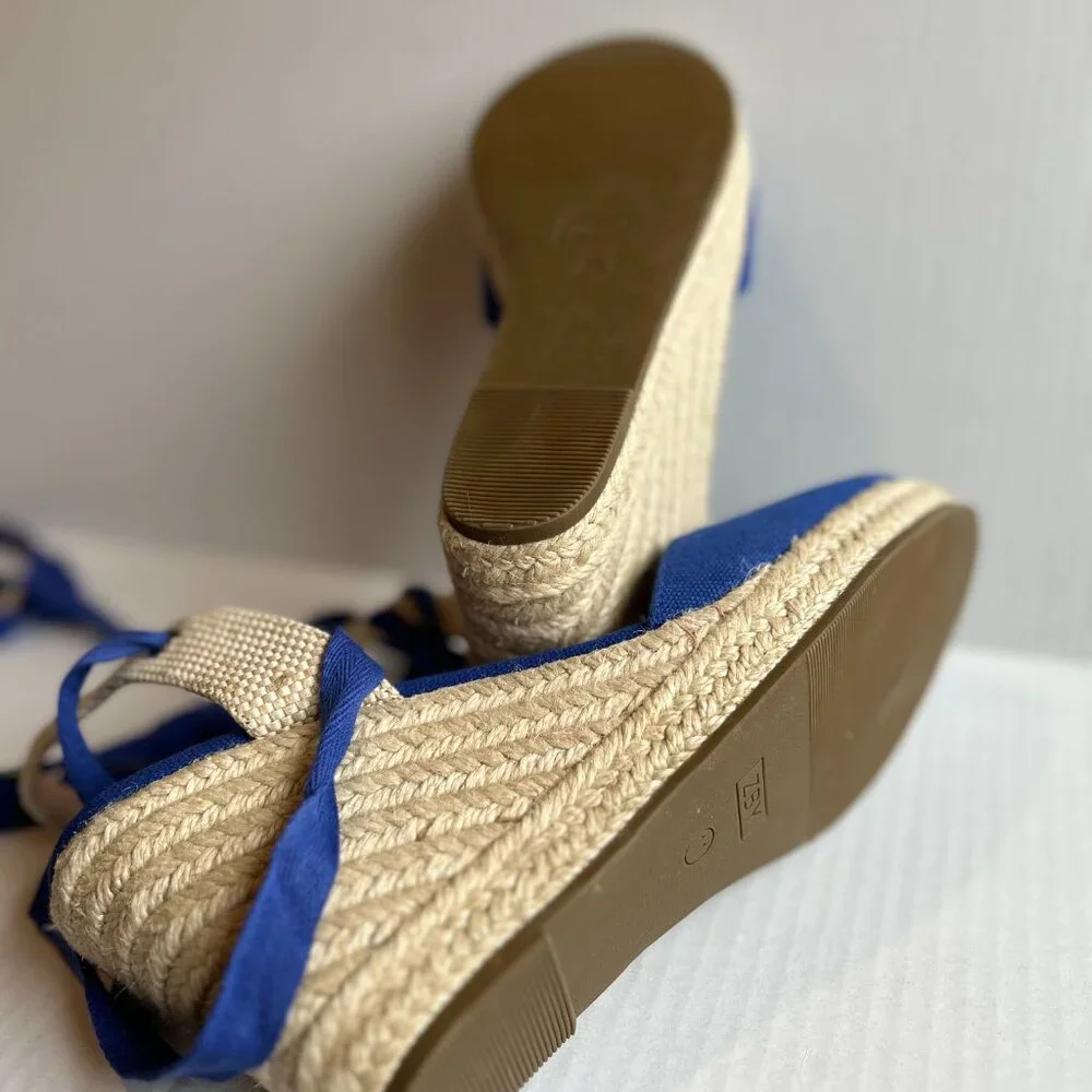ZBY Womens Blue Canvas Lace Up Espadrilles Size 11